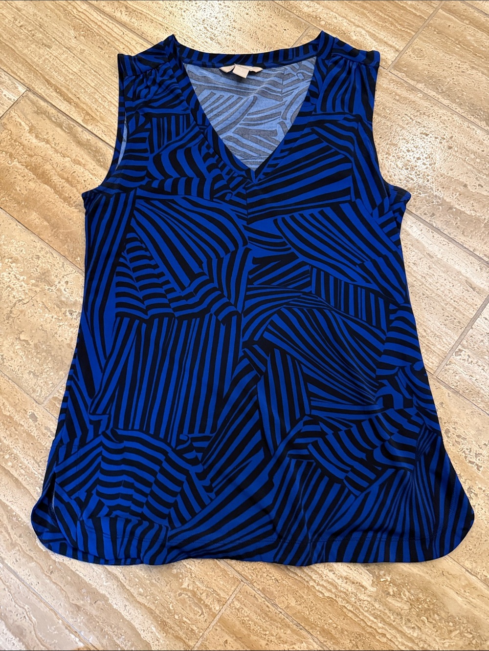 Banana Republic Blue and Black Sleeveless V-Neck Top